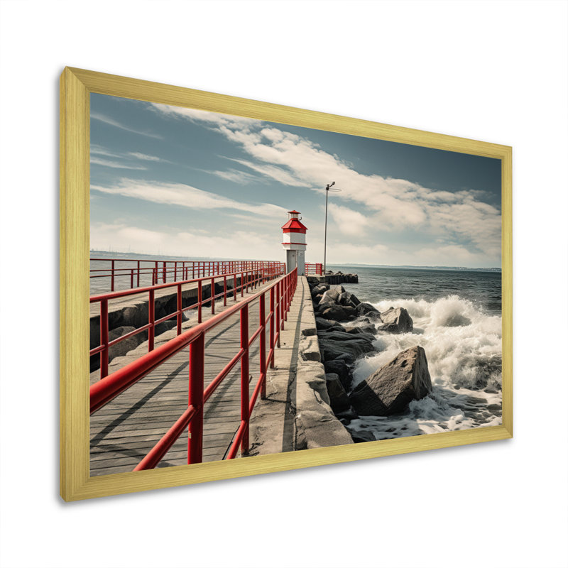 Pier Whispering Waves II - Coastal Pier Wall Decor, H 24 po x l 32 po x P 1 po, Encadrement doré