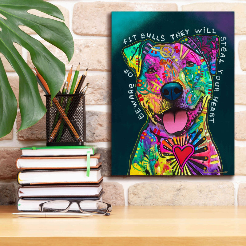 «Pit Bulls will voler votre cœur» par Dean Russo, art mural sur toile, H 16 po x l 12 po x P 0,75 po