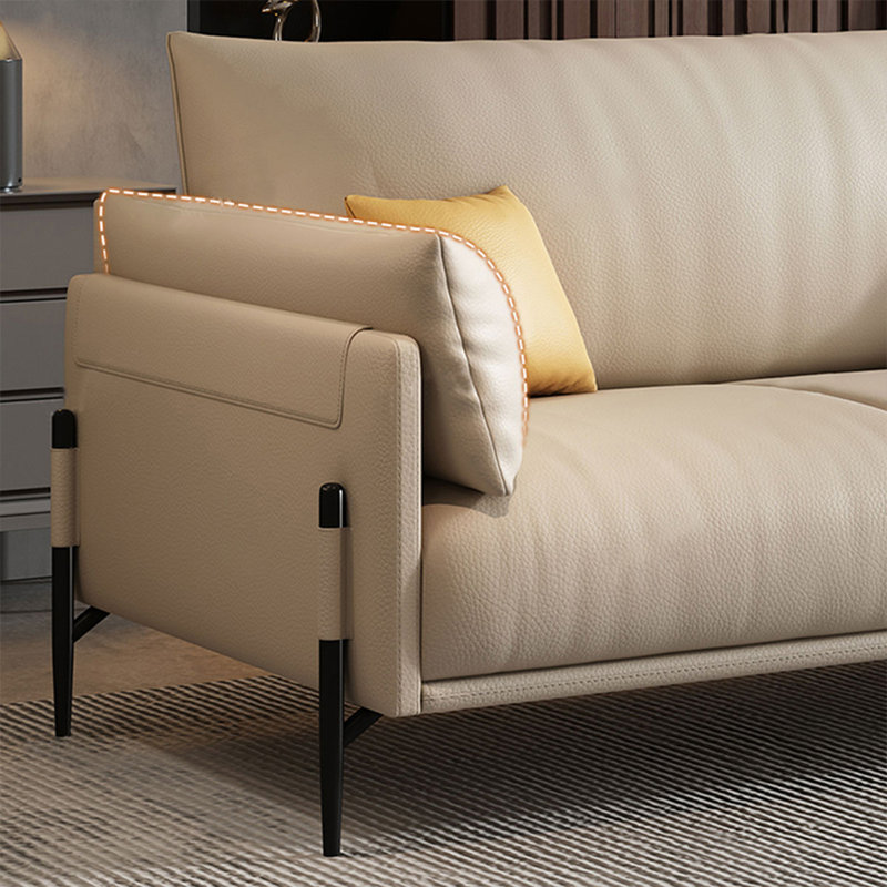 Causeuse-coussin standard en cuir véritable kaki, H 34,65 po x l 74,02 po x P 37,4 po