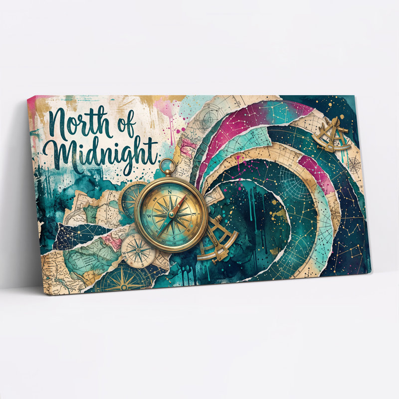 Art mural sur toile, laiton, boussole et sextant sur toile, L 40 po x H 20 po