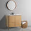Aubier l 36 po x P 18 po x H 33 po. Meuble-lavabo de salle de bain à lattes linéaires à 2 tablettes d'épaisseur seulement (lavabo non inclus), chêne-93805369