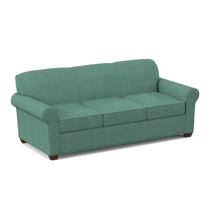 Finn Rolled Arm Sofa with Reversible Cushions, Montana Walnut, Antic Lagoon, 34" H x 83" W x 36" D