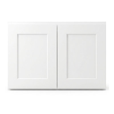 Armoire murale moderne de style Shaker en bois massif et contreplaqué, 2 portes, profondeur 61 cm (24 po), blanche - Hauteur 53 cm (21 po)