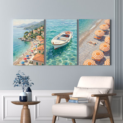 Ensemble de 3 reproductions de peinture à l'huile sur toile tendue sur toile de style méditerranéen pour la chambre à coucher ou la maison
