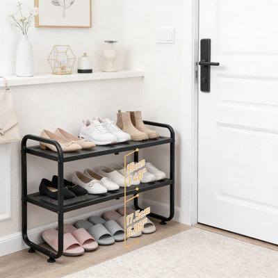 Étagère à chaussures extensible à 2 niveaux pour placard, étagère à chaussures réglable en métal robuste avec filet antidérapant, rangement pour chaussures autoportant pour l'entrée, la porte, le garage et les petits espaces