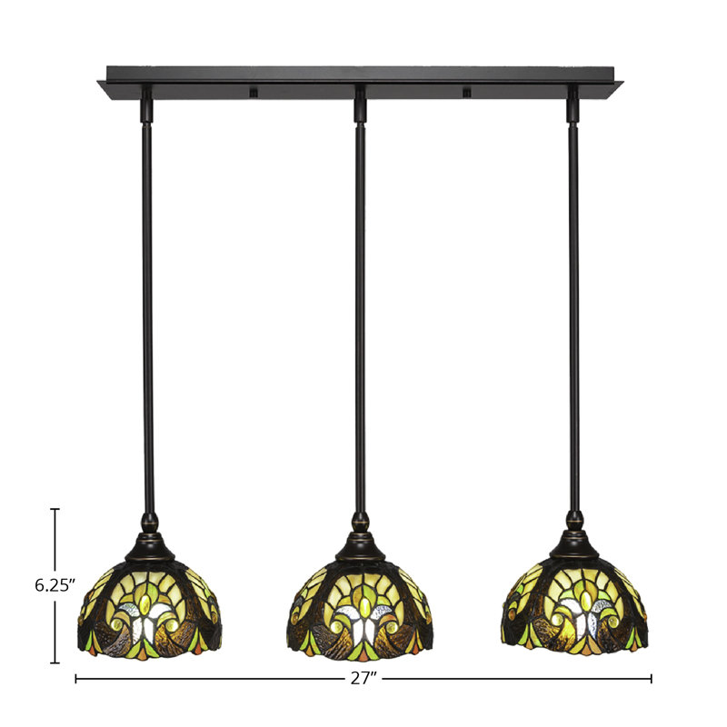 3 Light Stem Hung Linear Pendalier Shown With 7" Cypress Art Glass, Dark Granite, Ivory