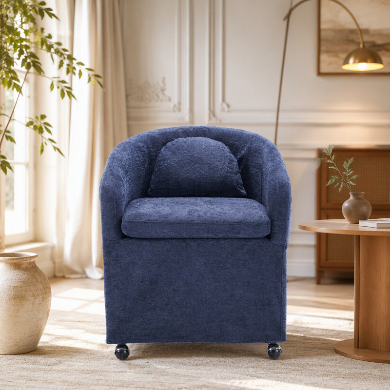 Ensemble de fauteuil de salle à manger en chenille avec coussin de dossier et roulettes universelles pour une assise confortable et flexible
