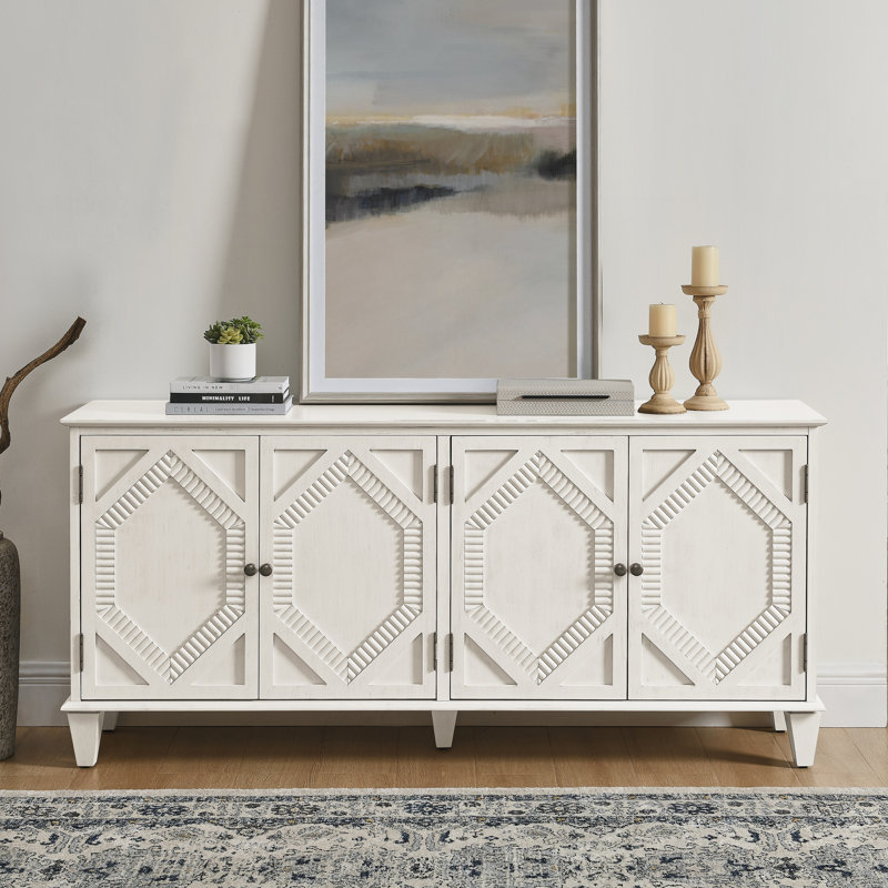 65.2" Antique White Sideboard Cabinet, Modern Style, Construction, Spacious Storage For Pet Supplies Buffet, Classic Design, Smooth Lines, Office