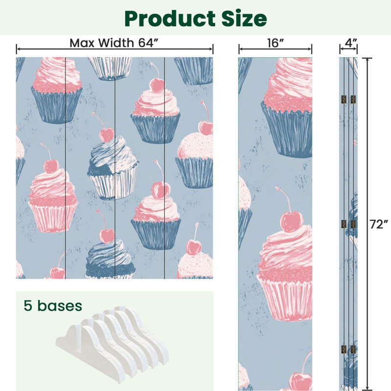 Paravent 4 panneaux à cloison pliable Royal Cupcake, 4, H 71 po x l 64 po x P 1 po