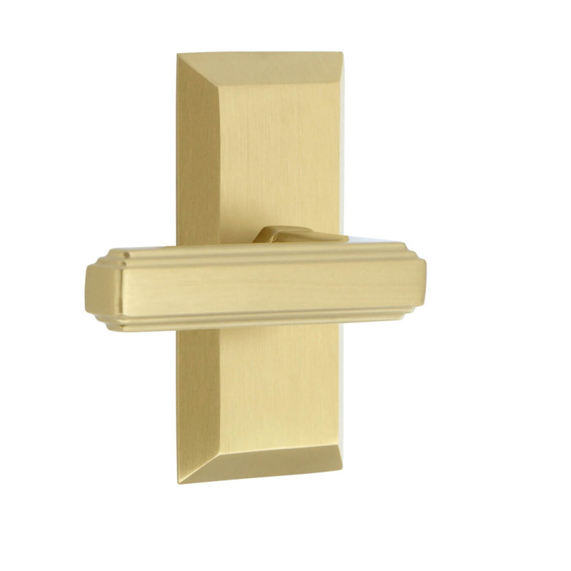 Poignée de porte avec rosette Fifth Avenue, Laiton satiné, Gaucher, 2 3/4"