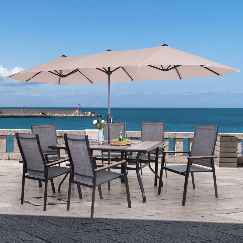 Alyah 6 - Person Patio Dining Set Umbrella Hole Included Rectangular Table