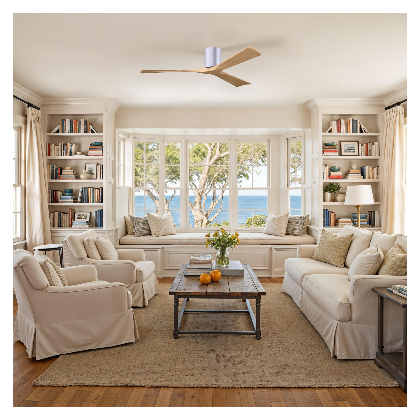 Olivier 3 Blade Ceiling Fan, Brushed Nickel, Light Maple Tone, 60"