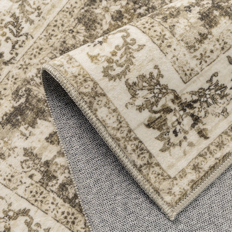 Tapis oriental brun Stella lavable à la machine avec envers antidérapant, Rectangle 6 pi x 9 pi