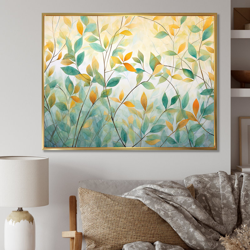 «Leaves Autumn Sunlight Harmony IV», reproduction sur toile, Cadre photo argenté, H 24 po x l 32 po