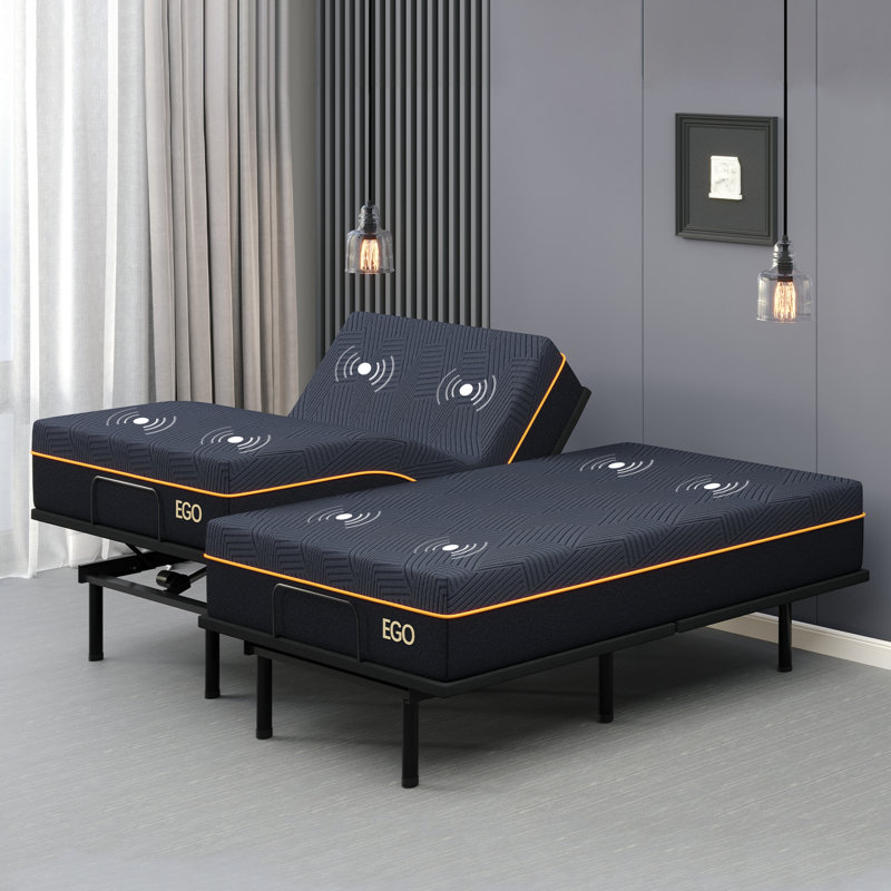 Lit massant zéro gravité ajustable avec matelas Ego Black Medium Plush de 30 cm en mousse à mémoire de forme rafraîchissante au cuivre