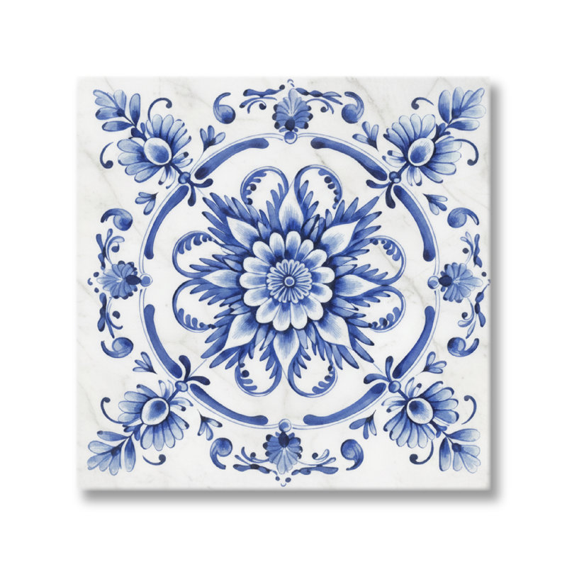 Carrelage en marbre gravé Florentina-Blue, Blanc / Bleu