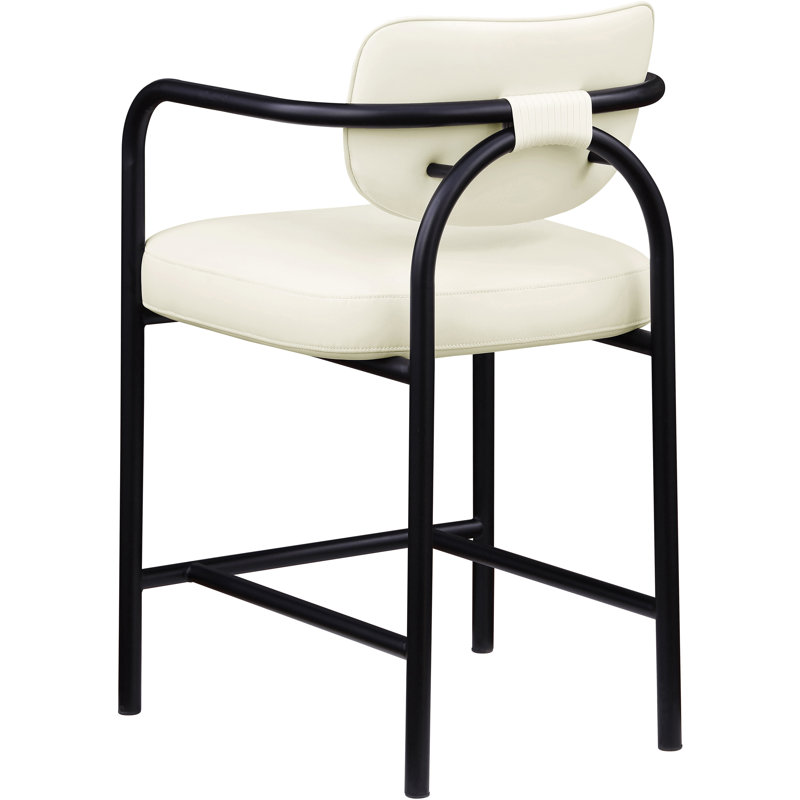 Tabouret de comptoir rembourré en cuir crème Serava, Cream