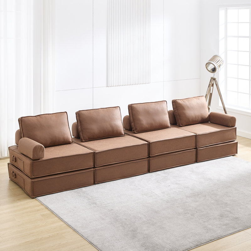 Canapé modulaire en cuir chamois 4 pièces Boneless - aucun assemblage requis, Similicuir brun