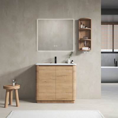 Meuble-lavabo autoportant de 36 po avec lavabo en céramique et porte à 2 compartiments à fermeture en douceur