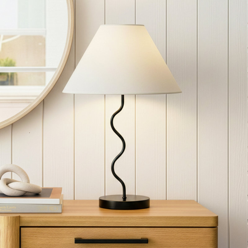 Lampe de table DEL 22 po Squiggle avec base torsadée et abat-jour ivoire Empire, Noir