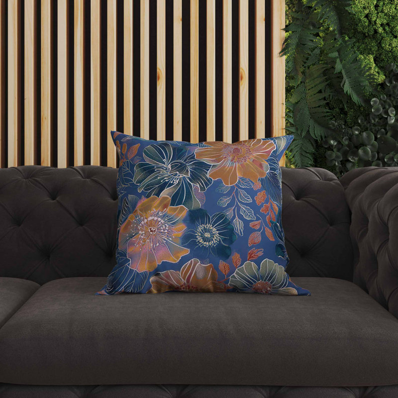 Coussin intérieur / extérieur Painted Petalscape, Carré 16 po, Bleu / Blanc / Orange