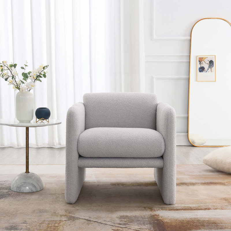 Fauteuil avec accoudoirs ondulés, Gris clair