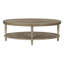 Table basse ovale avec tablette de rangement, atmosphère classique, pieds élégants, finition grège, niveleurs réglables pour une stabilité stable, pieds, étagères fixes