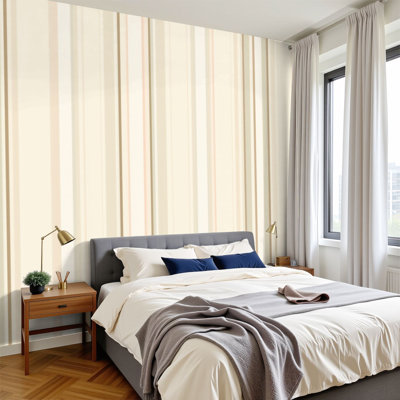 Papier peint adhésif à rayures verticales minimaliste à rayures verticales, beige doux, vert, H 100 po x l 144 po, papier peint amovible, adhésif mural pour chambre à coucher, bureau à domicile