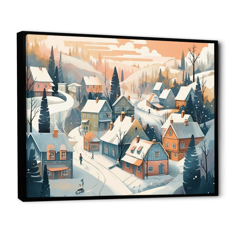 Winter Village II - Imprimé, H 16 po x l 32 po x P 1 po, Cadre flottant noir