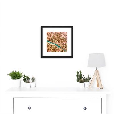 Abstract Pink Gold Mountains Green River - Single Picture Frame Painting