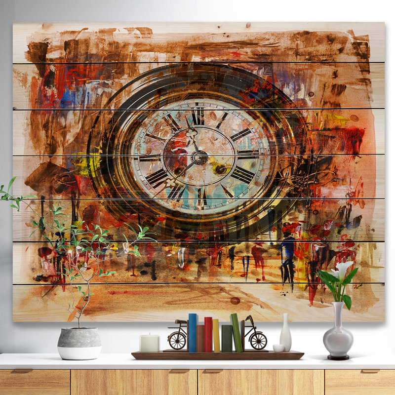 «People and Time», peinture, H 15 po x l 20 po, Art sur bois