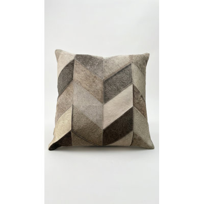  Square Chevron Patch Cowhide Pillow Cover & Insert