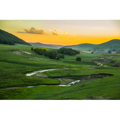 Prairie At The Sunset - Wrapped Canvas Print
