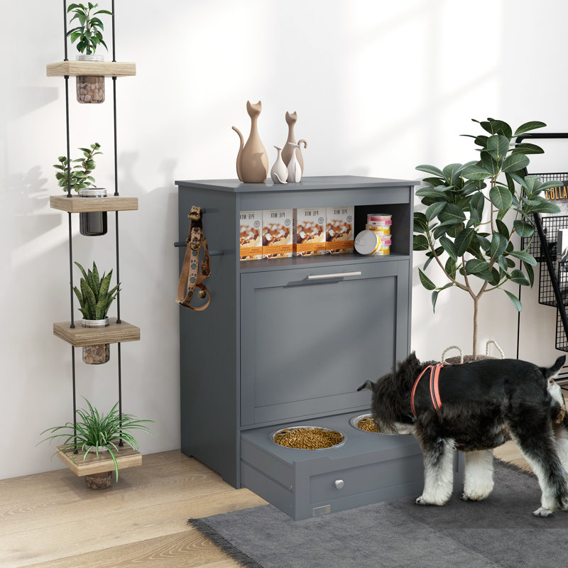 Garde-aliments gris pour animaux avec tablette