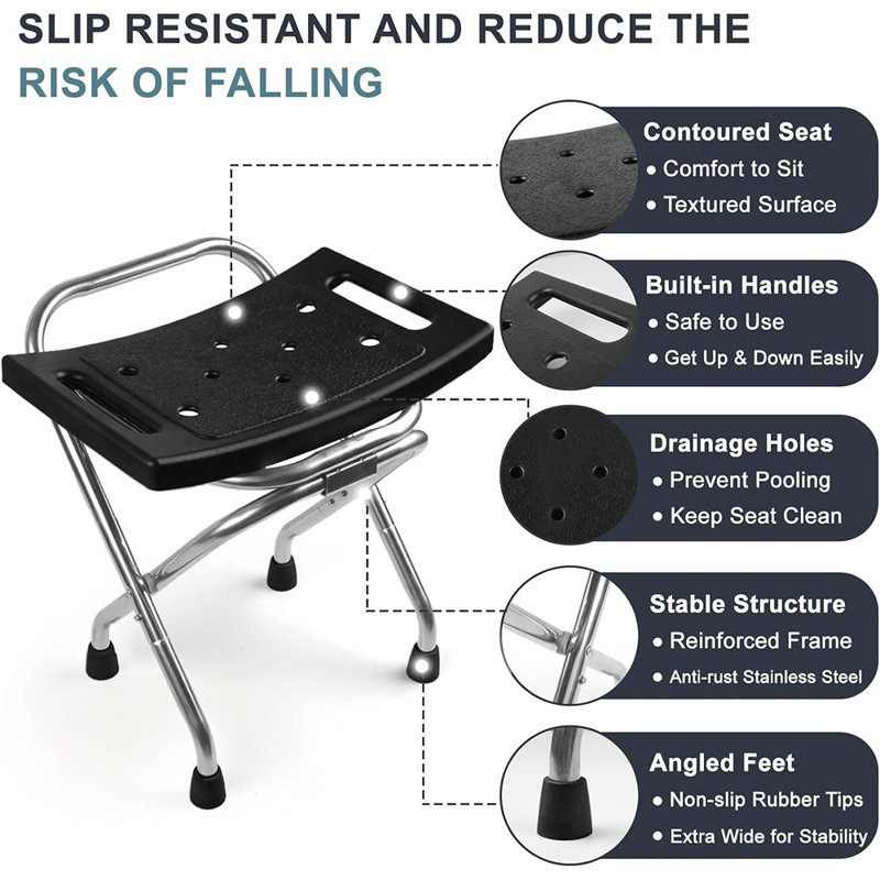 Siège de chaise de douche, chaise de douche pliante en acier inoxydable, siège de ...