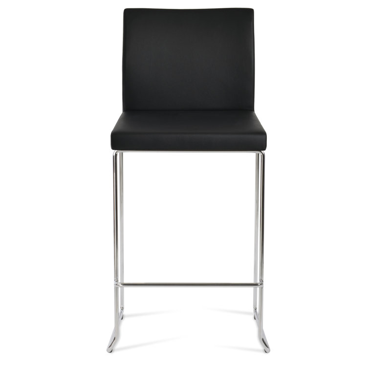 Tabouret de bar et de comptoir empilable Aria, Tabouret de bar (siège d'une hauteur de 29 po), Chrome, Noir PPM
