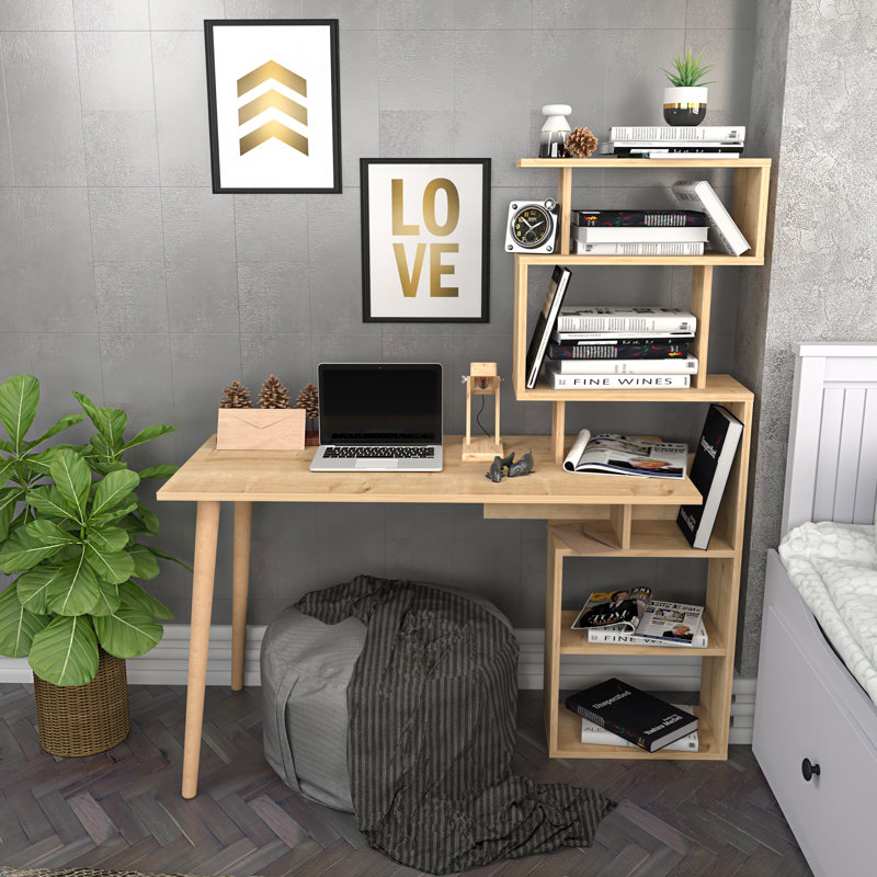 Barkot 120cm W Computer Desk, Gold;Brown