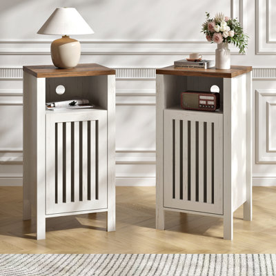 Set Of 2 End Table, Farmhouse Sofa Table With Grille Door, Side Tables For Living Room, Bedroom by Ebern Designs