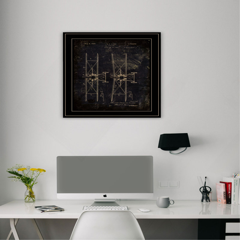 "Avion breveté I" par Cloverfield & Co, prêt à accrocher, reproduction encadrée, Black