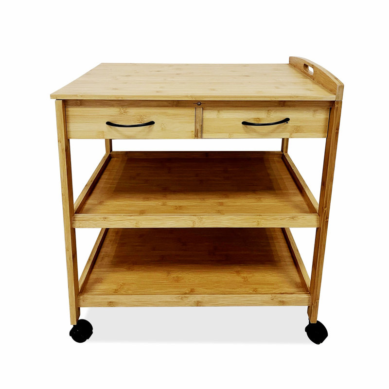 Chariot de cuisine, chariot moderne avec deux tablettes ouvertes et tiroirs de rangement