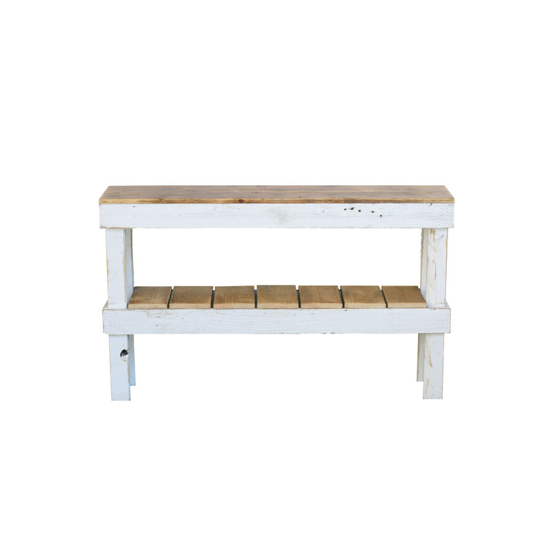 White Reclaimed Wood Double Tier Console with Storage