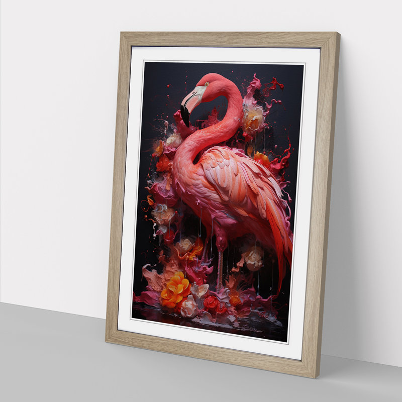 Flamingo Neo-Plasticism - Framed Print, Oak, 34cm H x 25cm W x 2cm D