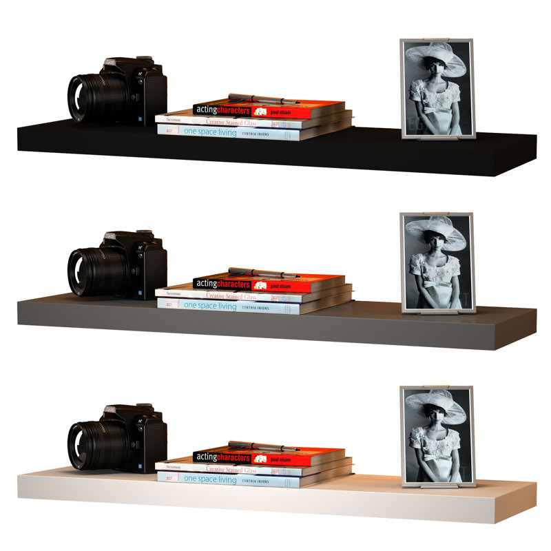 3 Piece Floating Shelf, White, 4cm H x 90cm W x 23.5cm D