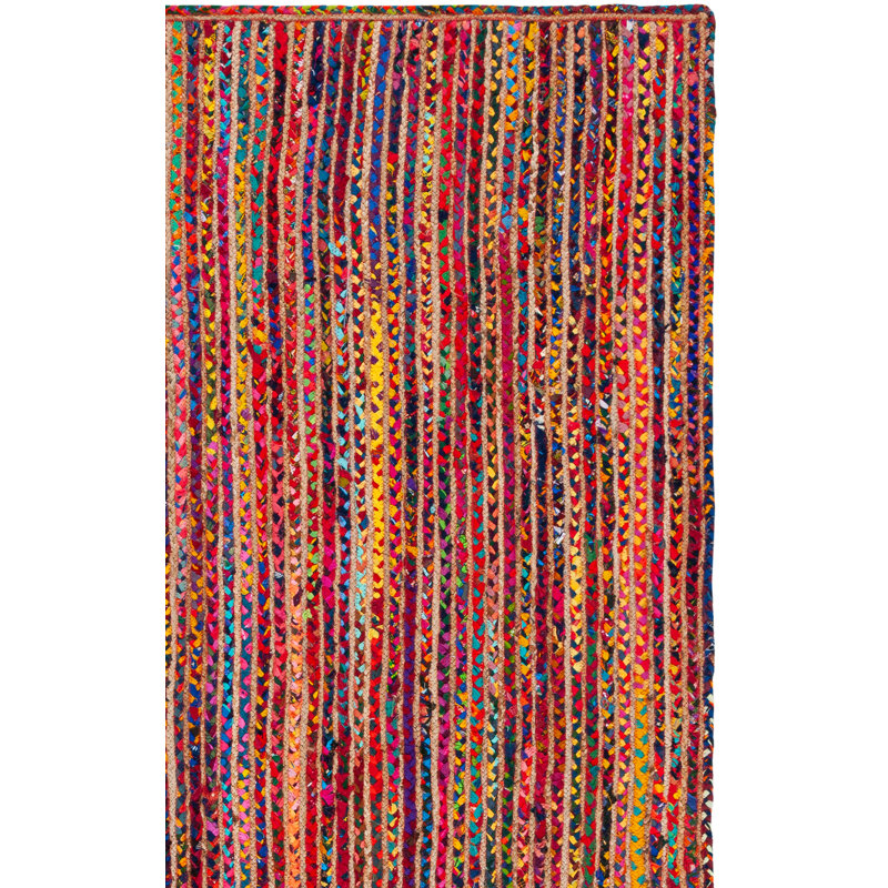 Tapis tressé à la main en coton / jute rayé brun, Rectangle 6 pi x 9 pi