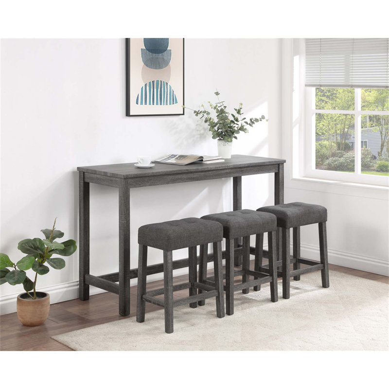 Ensemble de table bistro 4 pièces à hauteur de comptoir avec tabourets capitonnés, alliant charme rustique et confort moderne pour une utilisation polyvalente