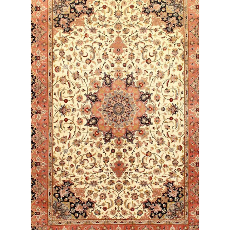 Tapis beige / orange oriental en laine / coton 9 pi 11 po x 6 pi 1 po Oriental