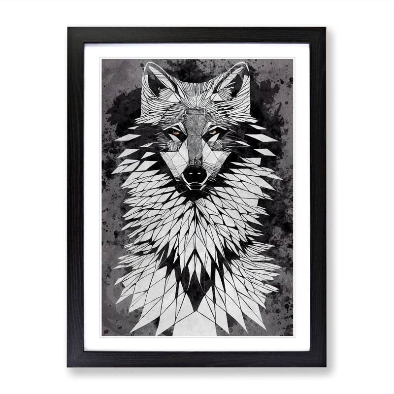 Abstract Watercolour Wolf No.1 - Single Picture Frame Painting, Black Framed, 64cm H x 46cm W x 2cm D