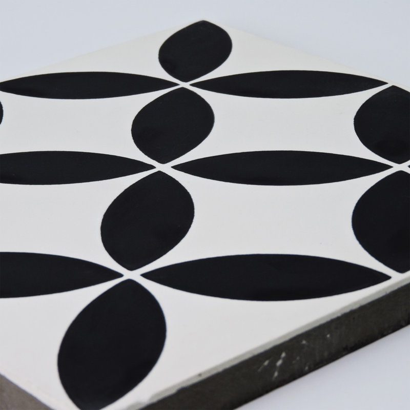 Amlo 8" x 8" Cement Patterned Wall & Floor Tile, White/Black