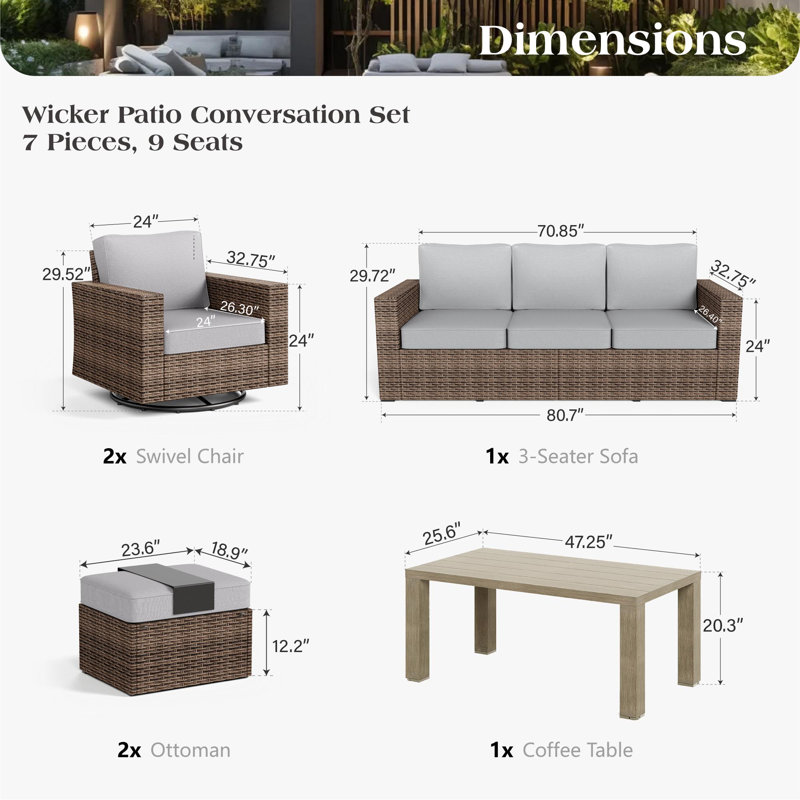 Outdoor Wicker Patio Conversation Furniture Set, Yes