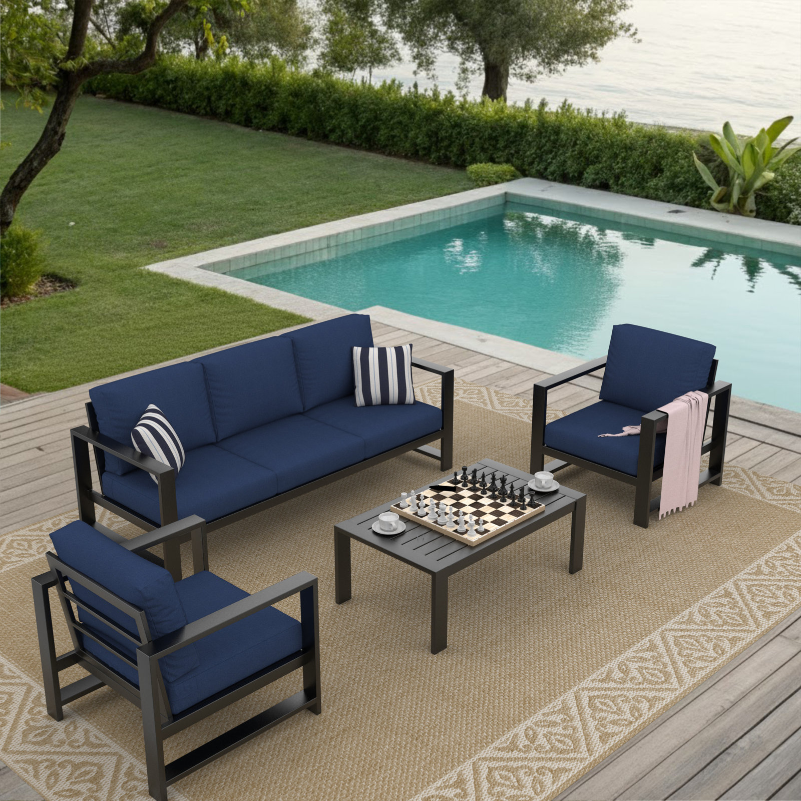 Dulcie 5-Person Sunbrella® Patio Seating Group, Canvas Navy Sunbrella® Canvas